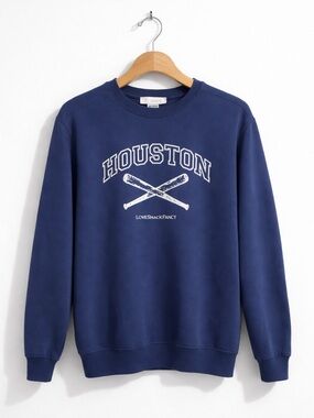 LOVESHACKFANCY Navy Blue Houston Baseball Graphic Navy Crewneck Sweatshirt NWOT